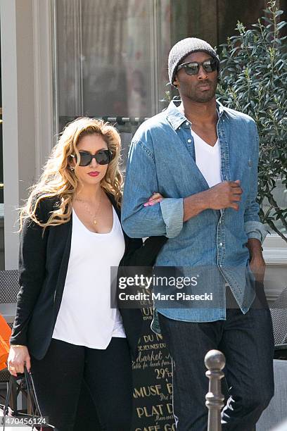 Kobe Bryant, 24 of the 'Los Angeles Lakers' and his wife Vanessa Laine Bryant are seen leaving the 'Maison de la Truffe' restaurant on April 20, 2015...