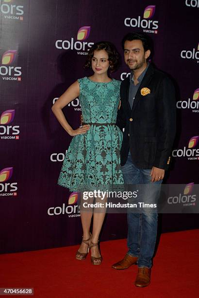 Bollywood actor Dia Mirza along with her husband Sahil Sangha at the Colors Leadership Awards 2015 on April 18, 2015 in Mumbai, India.