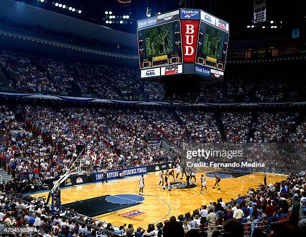 The opening tip off during game 1 of the Eastern Conference Finals between the Indiana Pacers and the Orlando Magic on May 23, 1995 at the Orlando...