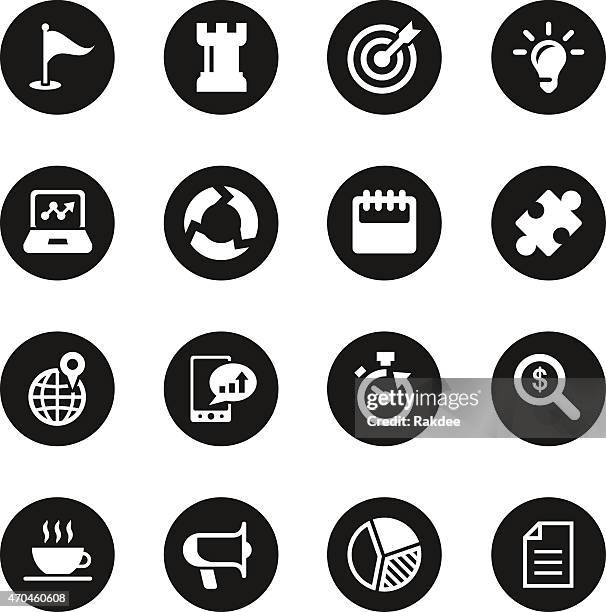 business strategy icons - black circle series - stir coffee stock illustrations