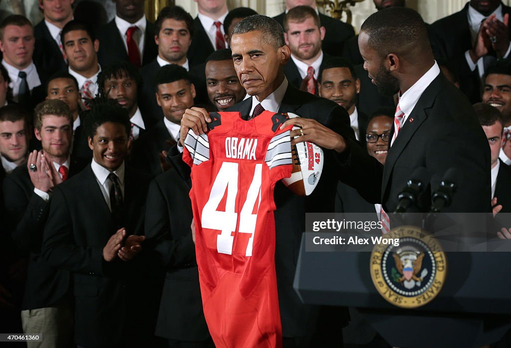 Obama Welcomes National Champion Ohio State University Buckeyes To White House