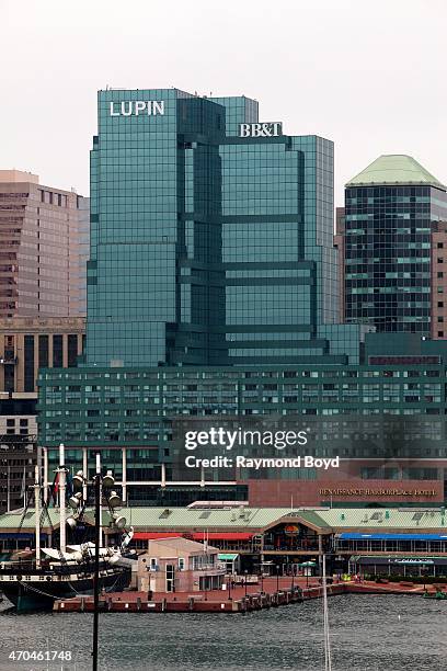 Lupin Pharmaceuticals and BB and T as photographed from Federal Hill Park on April 9, 2015 in Baltimore, Maryland.