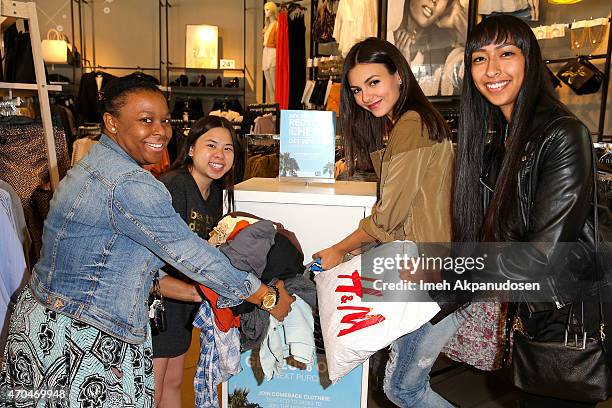 Actress Victoria Justice recycles clothing for DoSomething.org and H&M's Comeback Clothes campaign on April 14, 2015 in West Hollywood, California.