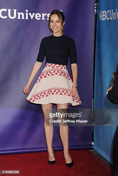 Actress Bridgit Mendler attends the 2015 NBCUniversal Summer Press Day held at the The Langham Huntington Hotel and Spa on April 02, 2015 in...