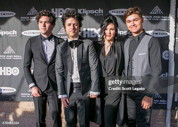 Joseph Armstrong, inductee Billie Joe Armstrong, Adrienne Armstrong and Jakob Armstrong attend the 30th Annual Rock And Roll Hall Of Fame Induction...