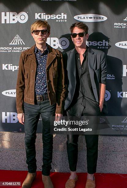 Musicians Beck and Nate Ruess attend the 30th Annual Rock And Roll Hall Of Fame Induction Ceremony at Public Hall on April 18, 2015 in Cleveland,...