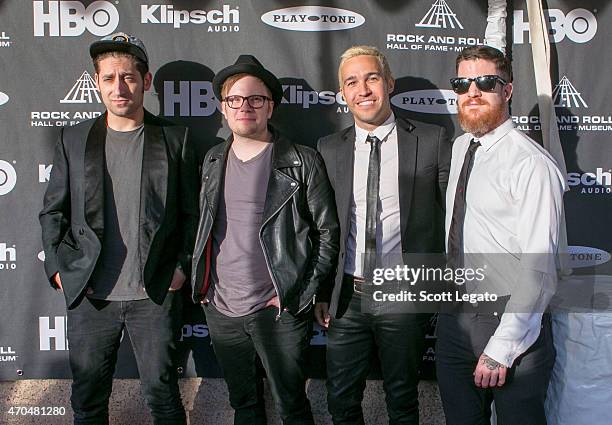 Musicians Joe Trohman, Patrick Stump, Pete Wentz and Andy Hurley of Fall Out Boy attend the 30th Annual Rock And Roll Hall Of Fame Induction Ceremony...