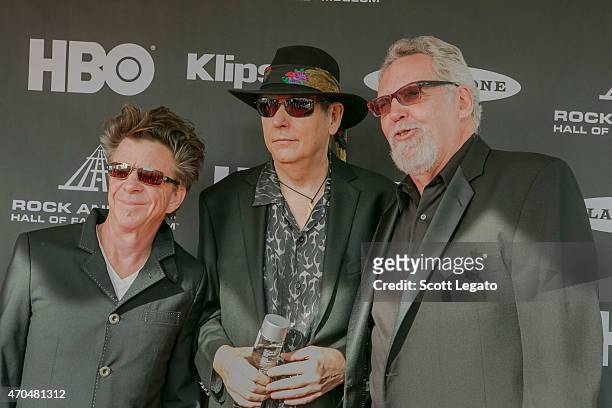 Musicians Chris Layton, Tommy Shannon and Reese Wynans of Double Trouble attend the 30th Annual Rock And Roll Hall Of Fame Induction Ceremony at...
