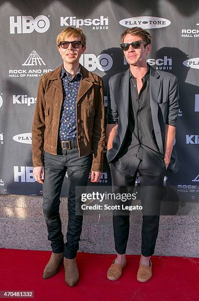 Musicians Beck and Nate Ruess attend the 30th Annual Rock And Roll Hall Of Fame Induction Ceremony at Public Hall on April 18, 2015 in Cleveland,...