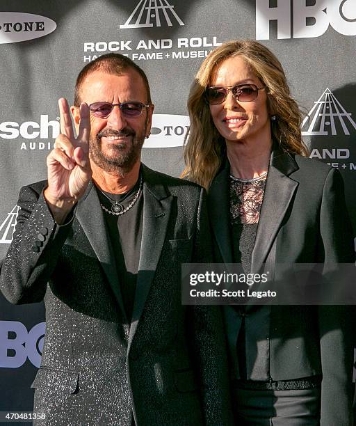 Ringo Starr and Barbara Bach attend the 30th Annual Rock And Roll Hall Of Fame Induction Ceremony at Public Hall on April 18, 2015 in Cleveland, Ohio.