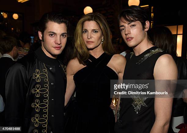 Peter Brant, Stephanie Seymour and Harry Brant attend the 2015 Tribeca Film Festival CHANEL Artists Dinner at Balthazer on April 20, 2015 in New York...