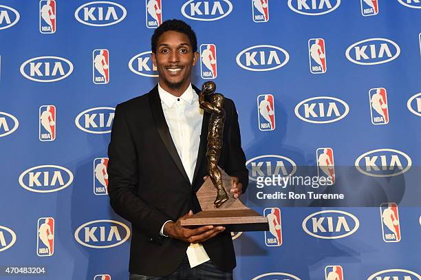 April 20: Lou Williams of the Toronto Raptors Receives the Kia Sixth Man Award in Toronto, Ontario, Canada. NOTE TO USER: User expressly acknowledges...