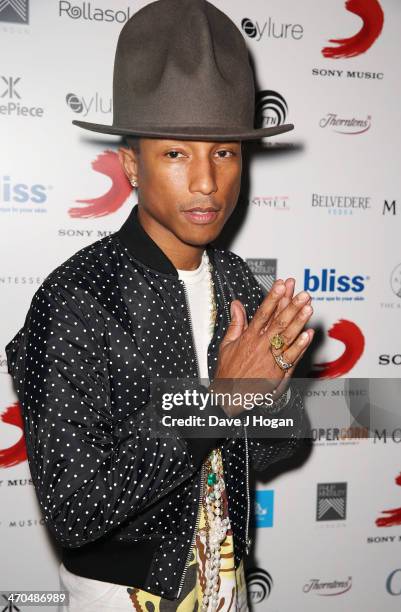 Pharrell Williams attends The Sony Music BRIT Awards 2014 after party at The O2 Arena on February 19, 2014 in London, England.