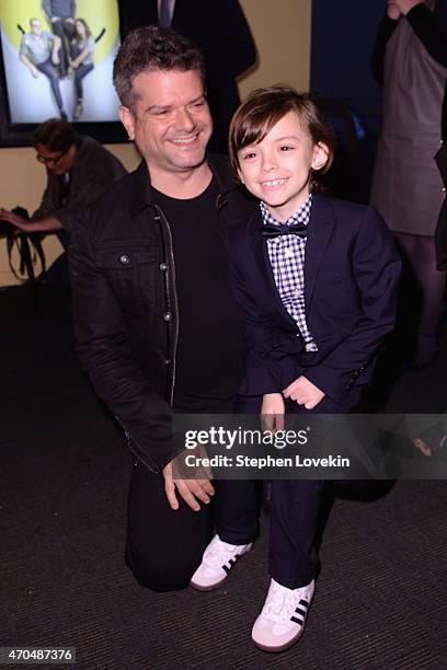 HAPPYish creator Shalom Auslander and actor Sawyer Shipman attend the premiere of the SHOWTIME original comedy series HAPPYish on April 20, 2015...