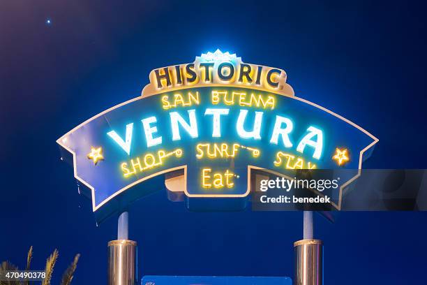 ventura california neon sign at night - ventura county stock pictures, royalty-free photos & images