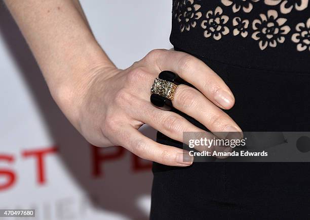 Actress Chelsey Crisp, ring detail, arrives at the East West Players' Golden Anniversary Visionary Awards Dinner and Silent Auction at the Universal...