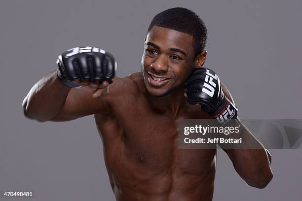 Aljamain Sterling poses for a portrait during a UFC photo session on February 19, 2014 in Las Vegas, Nevada.