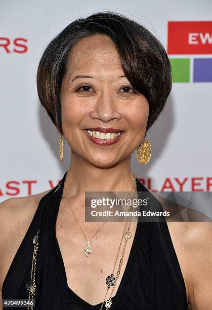 Actress and playwright Jeanne Sakata arrives at the East West Players' Golden Anniversary Visionary Awards Dinner and Silent Auction at the Universal...