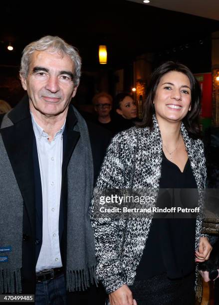 Raymond Domenech and Estelle Denis attend the "L'appel de Londres" theatrical premiere at Theatre Du Gymnase on February 19, 2014 in Paris, France.
