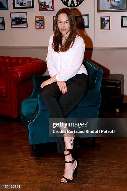 Actress of the drama Vanessa Demouy poses after the "L'appel de Londres" theatrical premiere at Theatre Du Gymnase on February 19, 2014 in Paris,...