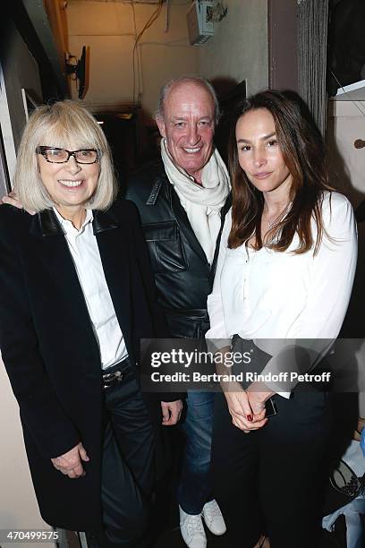 Actress of the drama Vanessa Demouy and Pascal Desprez with his wife actress Mireille Darc pose after the "L'appel de Londres" theatrical premiere at...