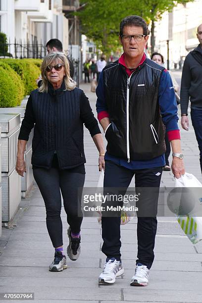 Former England manager Fabio Capello and wife Laura are seen in Chelsea after a shopping trip to Waitrose, on April 20, 2015 in London, England.