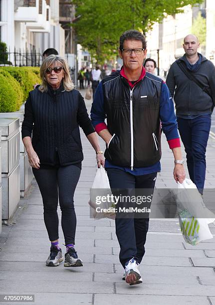 Former England manager Fabio Capello and wife Laura are seen in Chelsea after a shopping trip to Waitrose, on April 20, 2015 in London, England.