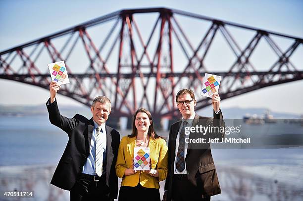 Scottish Liberal Democrat leader Willie Rennie, Jo Swinson and candidate Mike Crockart launch the Scottish Liberal Democrat manifesto on April 21,...