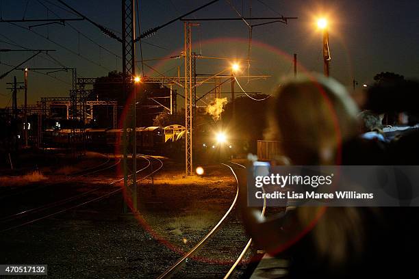 The ANZAC Troop Train arrives at Emerald station on April 21, 2015 in Emerald, Australia. The 2015 ANZAC Troop Train Re-Enactment commemorates the...