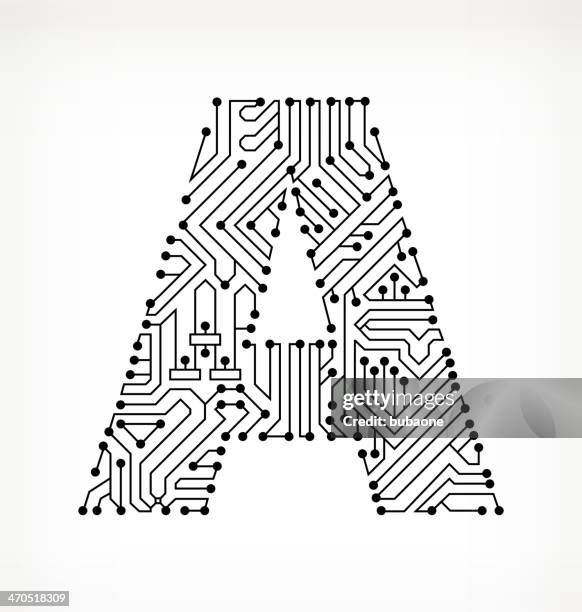 letter a, circuit board on white background - letter board stock illustrations