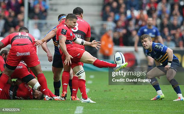 Sebastien Tillous-Borde of Toulon kicks the ball upfield during the European Rugby Champions Cup semi final match between RC Toulon and Leinster at...