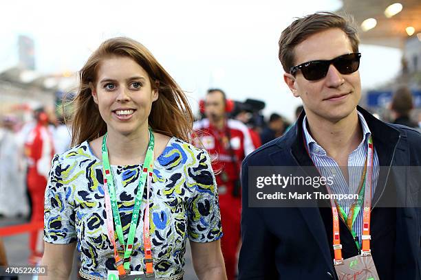Princess Beatrice and David Clark walk across the grid during the Bahrain Formula One Grand Prix at Bahrain International Circuit on April 19, 2015...
