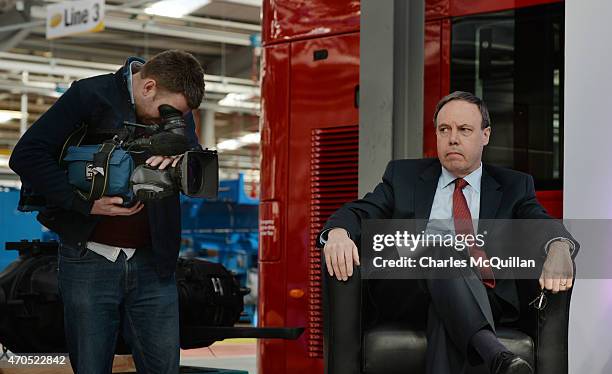 Deputy leader Nigel Dodds at the launch of the Democratic Unionist Party Election Manifesto at Wrightbus, supplier of the London Routemaster buses on...