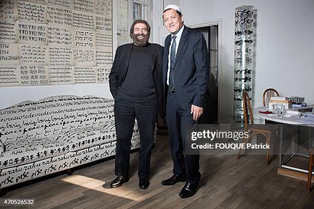 Jewish writer Marek Halter and muslim Hassen Chalghoumi, iman of the mosque of Drancy at Marek Halter's home in Paris on February 11, 2015. The...