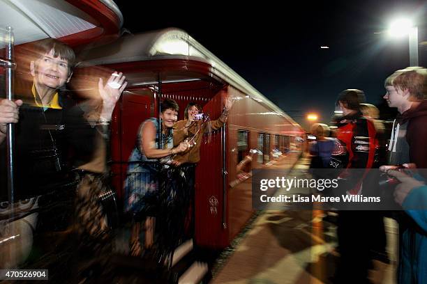 The ANZAC Troop Train arrives at Emerald station on April 21, 2015 in Emerald, Australia. The 2015 ANZAC Troop Train Re-Enactment commemorates the...