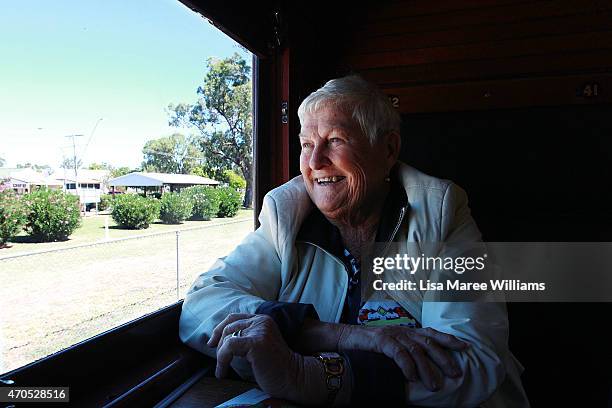 June Evert from the Sunshine Coast rides the ANZAC Troop Train on April 21, 2015 in Alpha, Australia. The 2015 ANZAC Troop Train Re-Enactment...