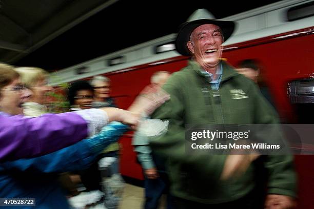 Passengers of the ANZAC Troop Train receive a warm welcome as they arrive at Emerald station on April 21, 2015 in Emerald, Australia. The 2015 ANZAC...