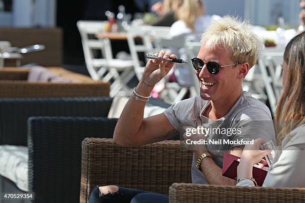 S Jamie Laing spotted vaping on a bespoke blu e-cigarette at Bluebird on April 21, 2015 in London, England.