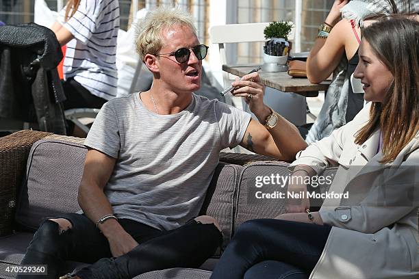 S Jamie Laing spotted vaping on a bespoke blu e-cigarette at Bluebird on April 21, 2015 in London, England.