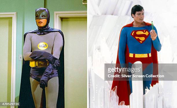 In this composite image a comparison has been made between Adam West as Batman and Christopher Reeve as Superman. Superman, played by American actor...