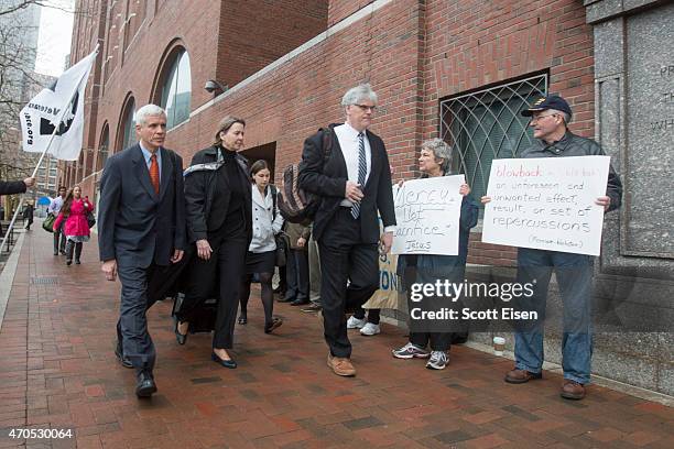 Members of the legal defense team for Boston Marathon bombing suspect Dzhokhar Tsarnaev, including David Bruck, , Judy Clarke and Timothy G. Watkins...