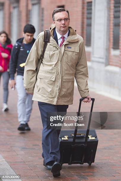 Member of the legal defense team for Boston Marathon bombing suspect Dzhokhar Tsarnaev, William Fick, arrives at John Joseph Moakley United States...