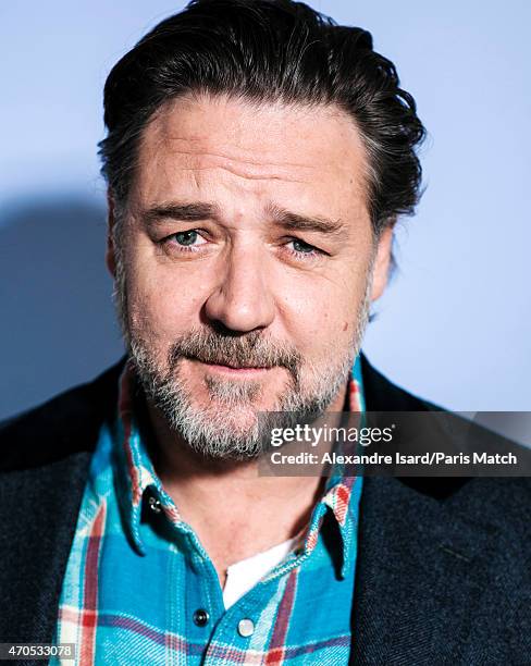 Actor and film director Russell Crowe is photographed for Paris Match on March 24, 2015 in Paris, France.