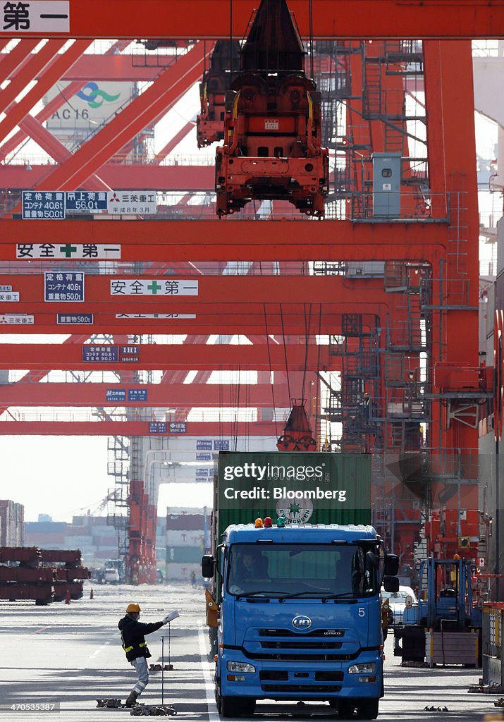 Views Of A Shipping Terminal As Japan Trade Deficit Widens To Record