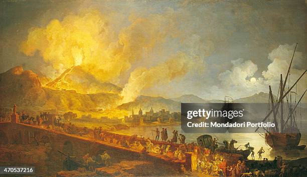 "Eruption of Vesuvius from the Ponte della Maddalena , by Pierre-Jacques Volaire 18th Century, oil on canvas Italy, Campania, Naples, National Museum...