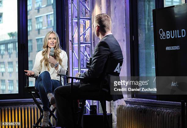 Lindsey Vonn and moderator Brian Fitzsimmons attend the AOL Build Speakers Series: Lindsey Vonn at AOL Studios In New York on April 21, 2015 in New...