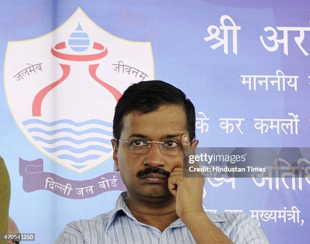 Delhi Chief Minister Arvind Kejriwal during the inauguration of the Bawana water treatment plant with a capacity of 20 million gallons daily , the...