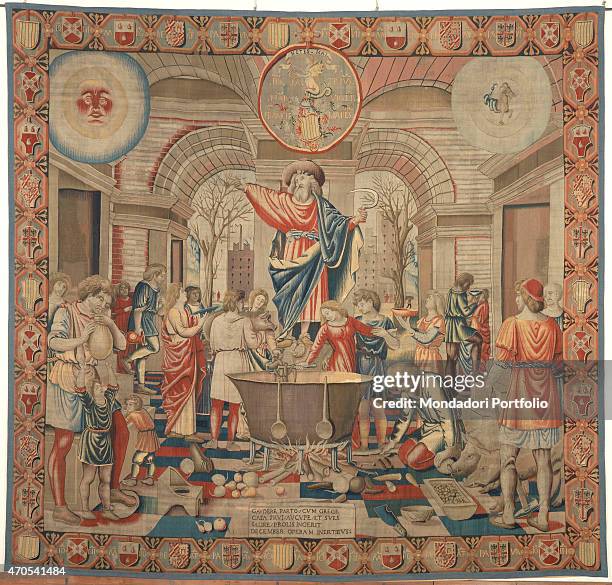 "December , by Benedetto da Milano upon drawing by Bramantino, c. 1503-1508, 16th Century, tapestry Italy, Lombardy, Milan, Sforza Castle. Whole...