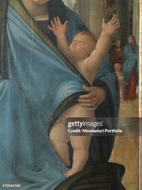 "Madonna with Child and a Male Figure , by Bramantino, c. 1512, 16th Century, oil on panel, 61 x 47 cm Italy, Lombardy, Milan, Brera Picture Gallery....