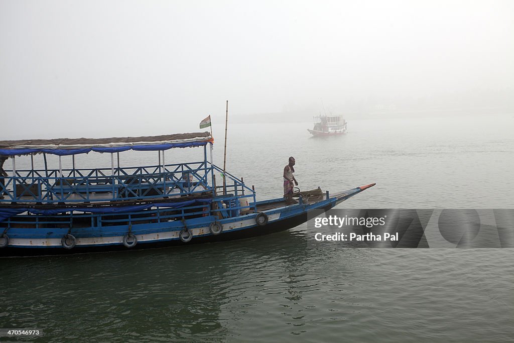 Tourist Bots sailing over river Matla,Sundarban